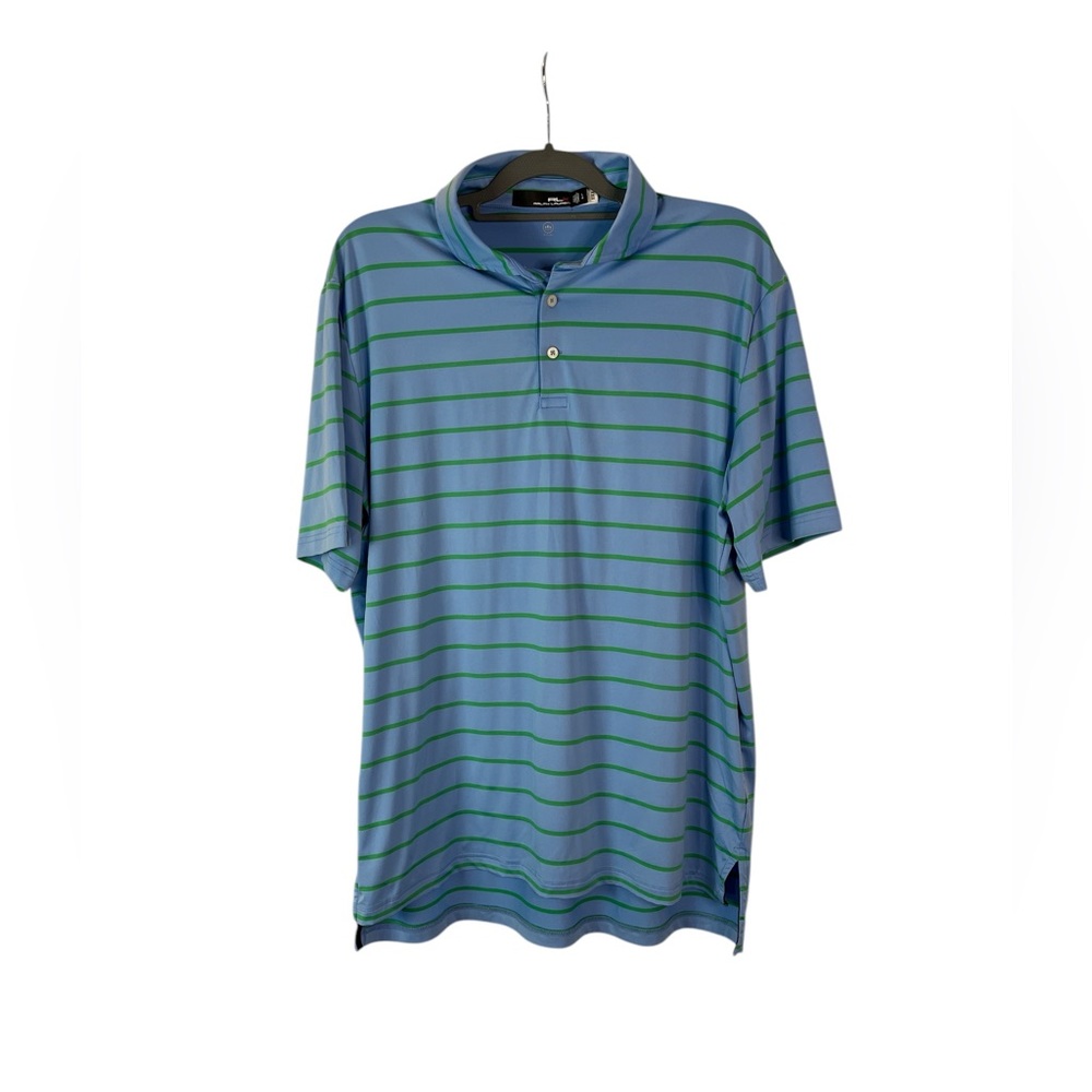 RLX Ralph Lauren men’s blue and green stripe preformance golf polo size large